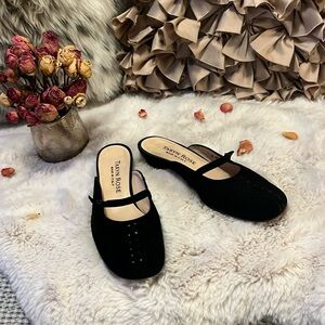 Taryn Rose Black Suede Slide Mule Rounded Square Toe Mary Jane Italy Shoes Sz 6